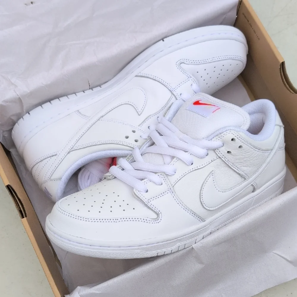 Nike SB Dunk Low Pro - Triple White Orange Label - Men's Size 11 ( FJ1674-100 ) - Picture 1 of 9